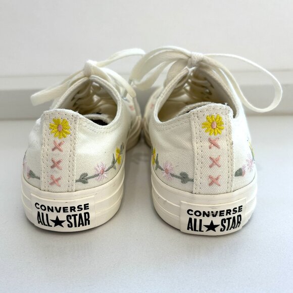 Converse Chuck Taylor All Star Ox Floral Embroidered Sneakers Egret Green NEW - Picture 4 of 8